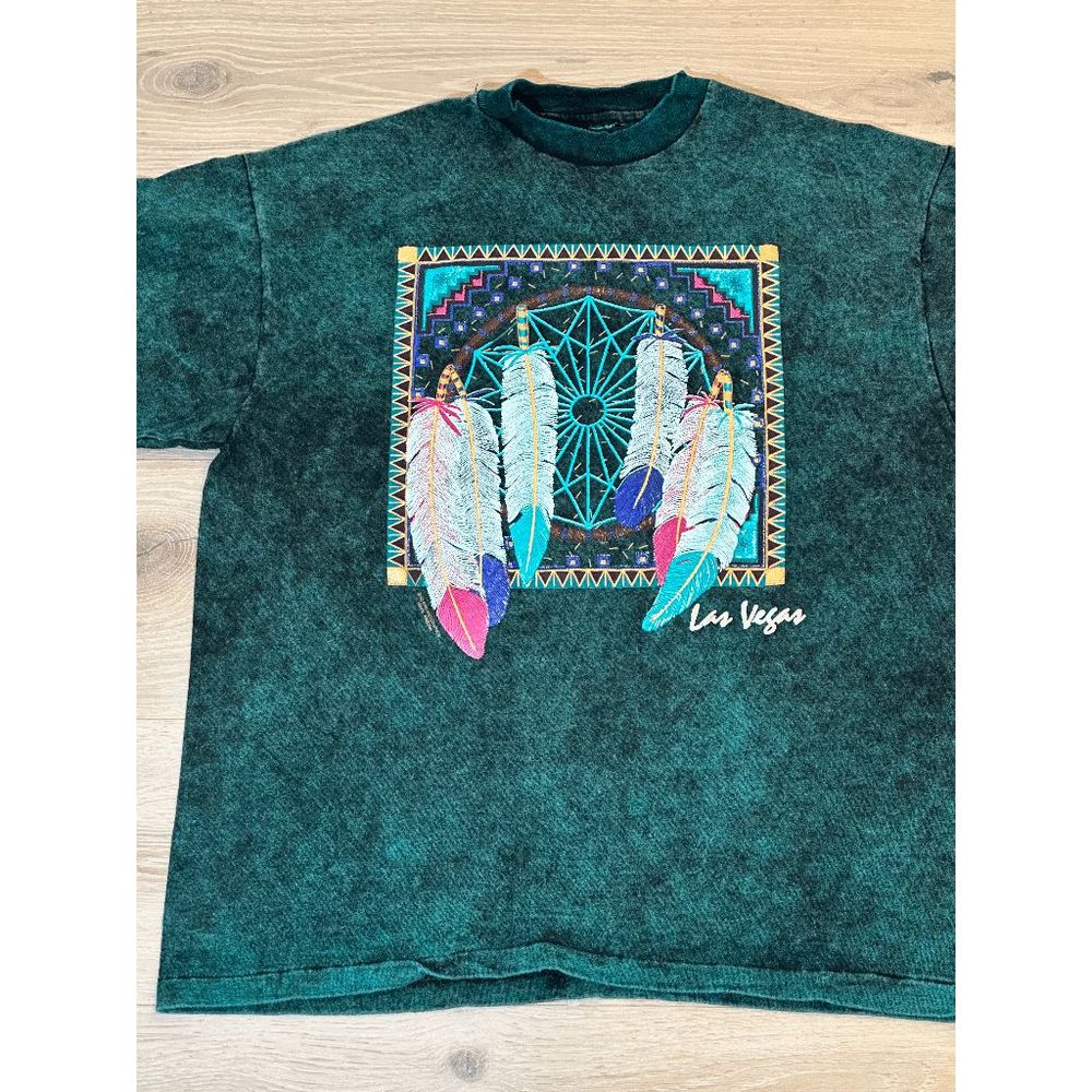 Vintage Las Vegas Dream Catcher TShirt Green/Black Stone Washed